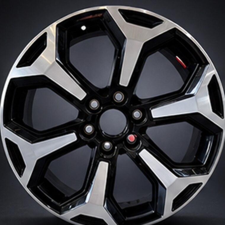 Machined black powder coated wheel