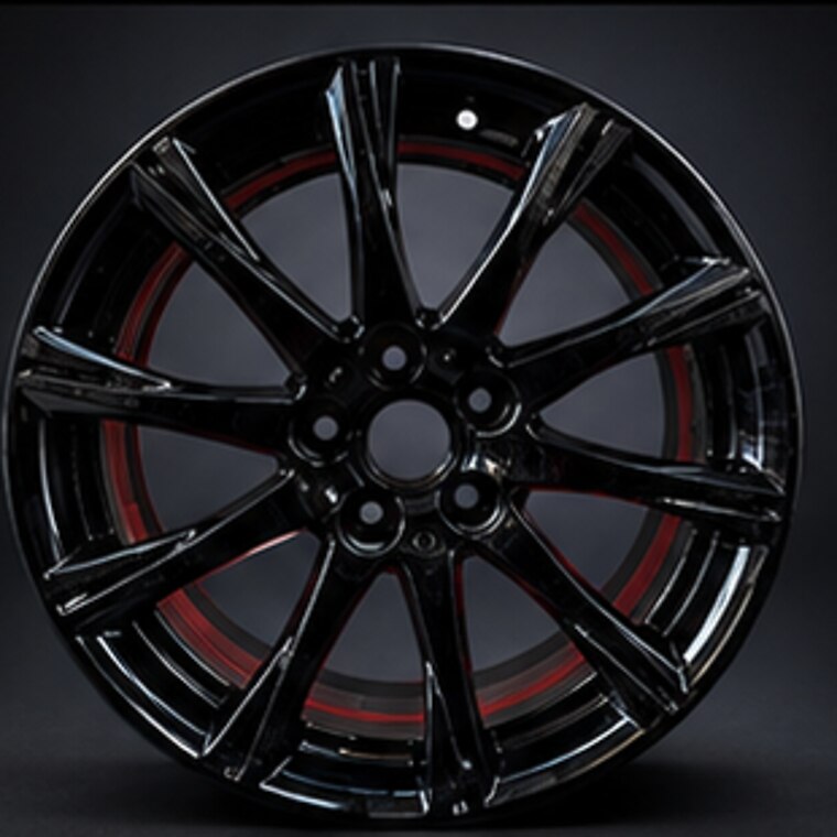 Black wheel with red accents